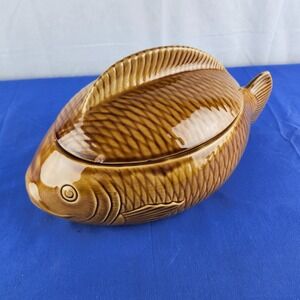 Vintage Majolica Sarreguemines‎ France Service Fish Tureen - 1950s - S